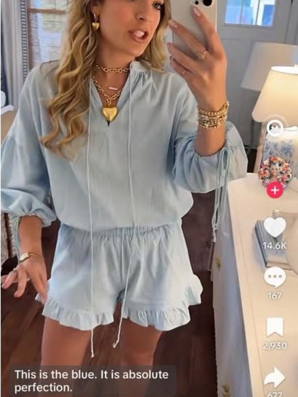 Light Blue Ruffle Hem Lounge Set